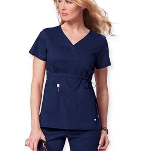 Koi by Kathy Peterson Mock Wrap Scrub Top - Navy - Size XS